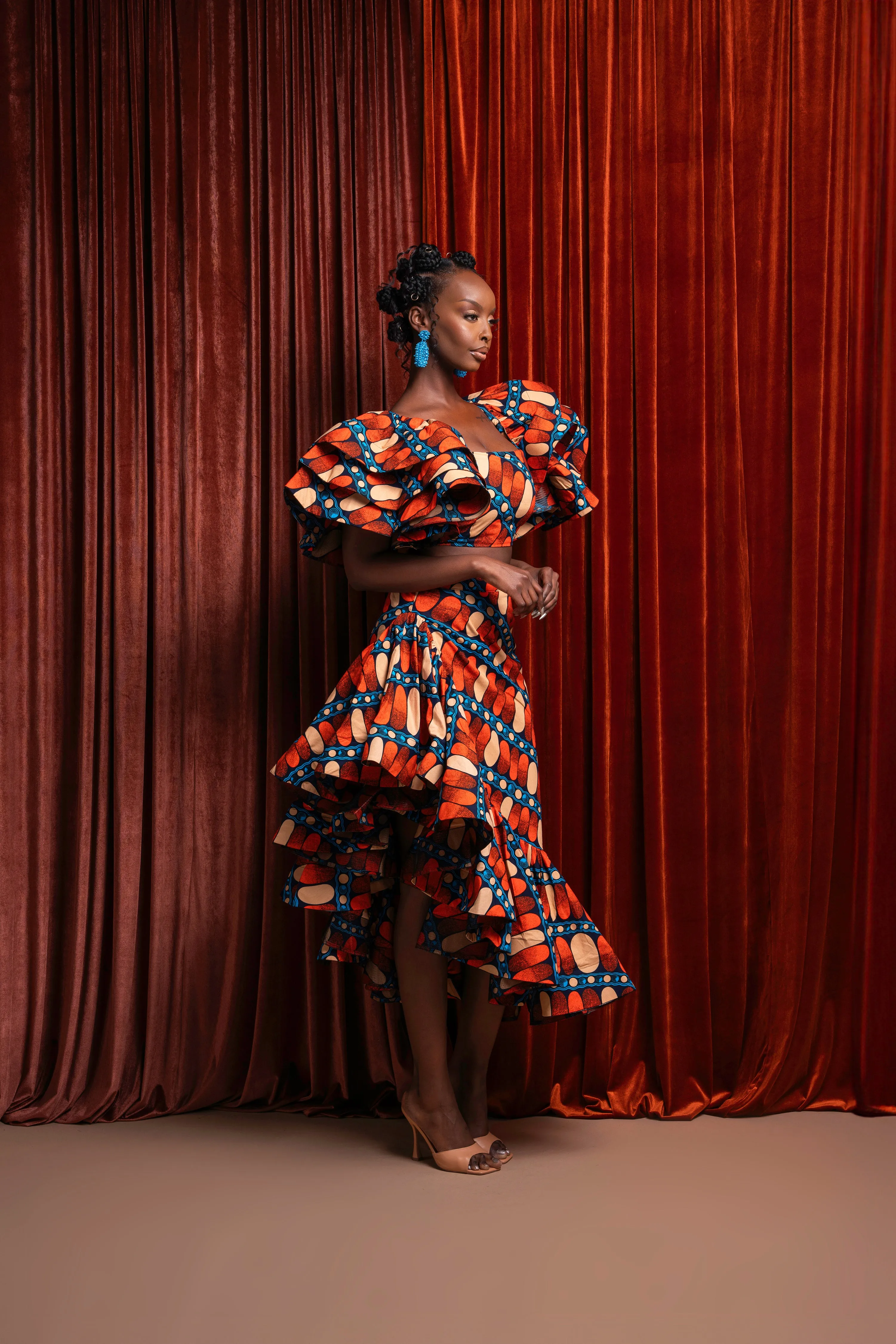 ASHA African Print Ruffle Hi-low Skirt
