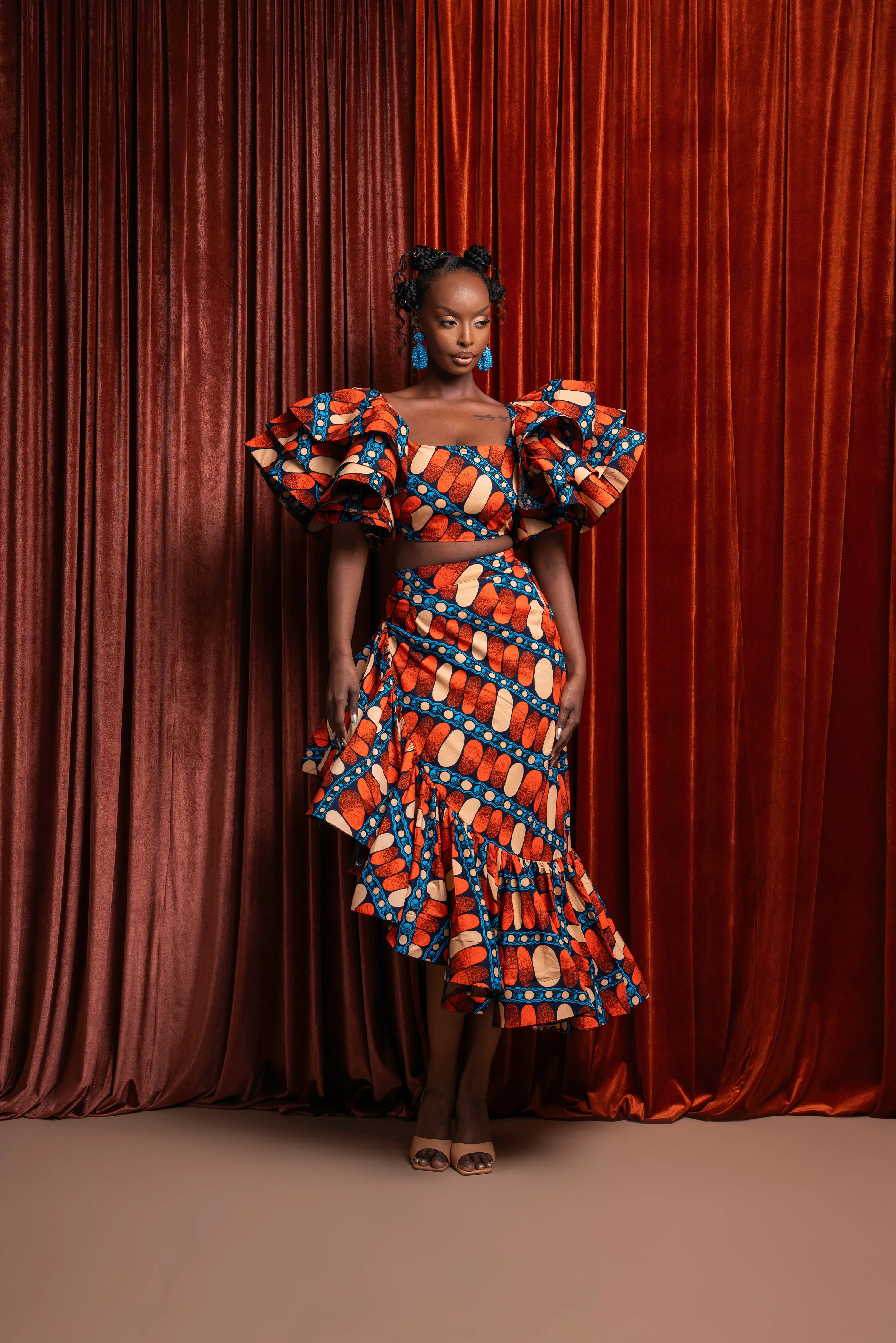 ASHA African Print Ruffle Hi-low Skirt