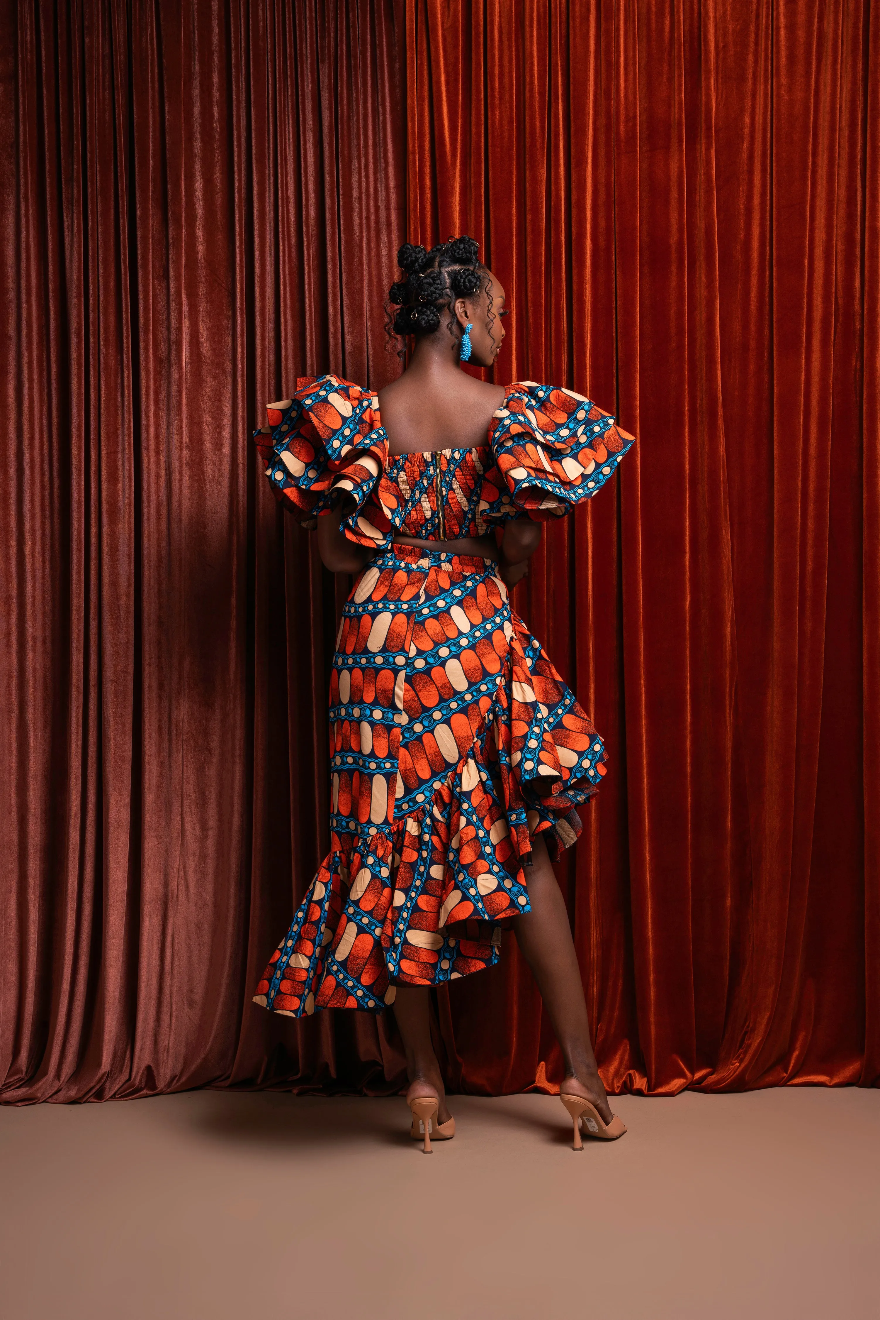 ASHA African Print Ruffle Hi-low Skirt