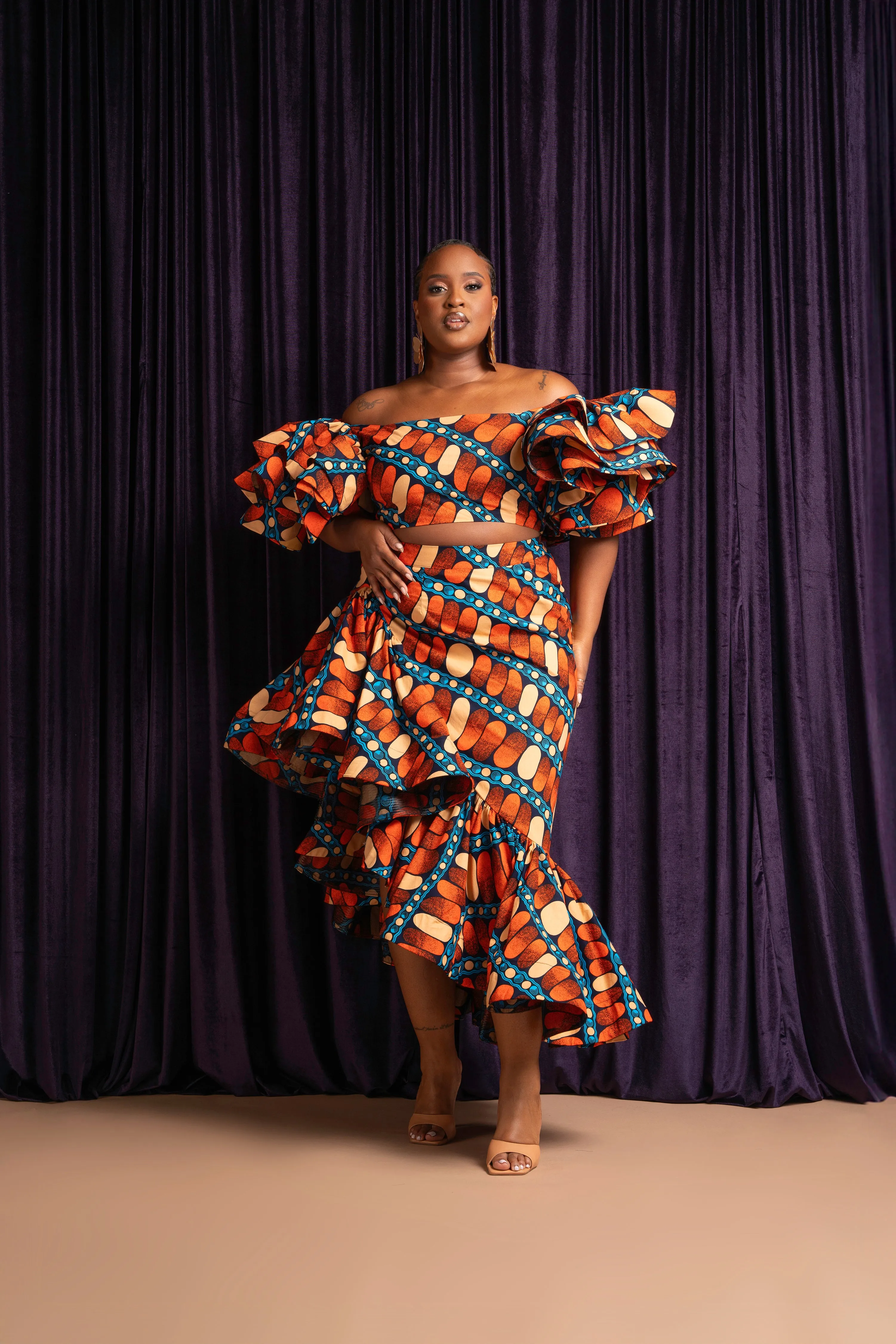 ASHA African Print Ruffle Hi-low Skirt
