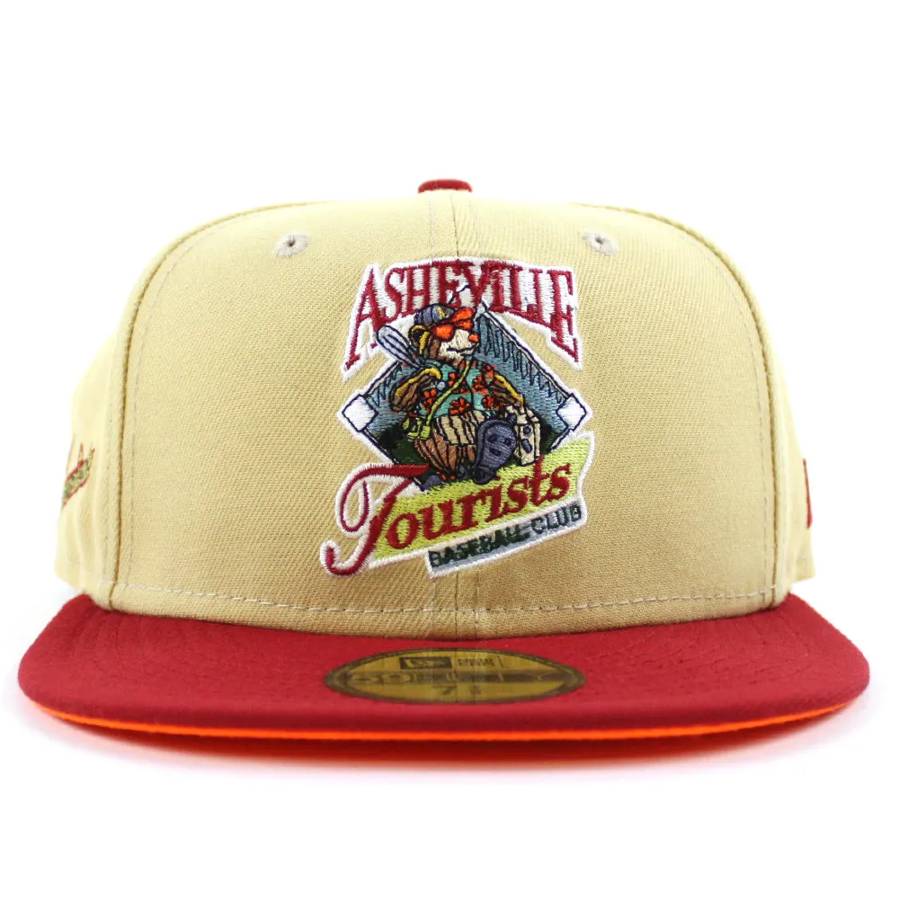 Asheville Tourist HomeTown Collection New Era 59Fifty Fitted Hat (VEGAS GOLD PINOT RED HUNTER FLAME ORANGE Under Brim)
