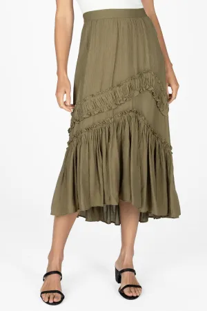 Asymmetical Ruffle Midi Skirt