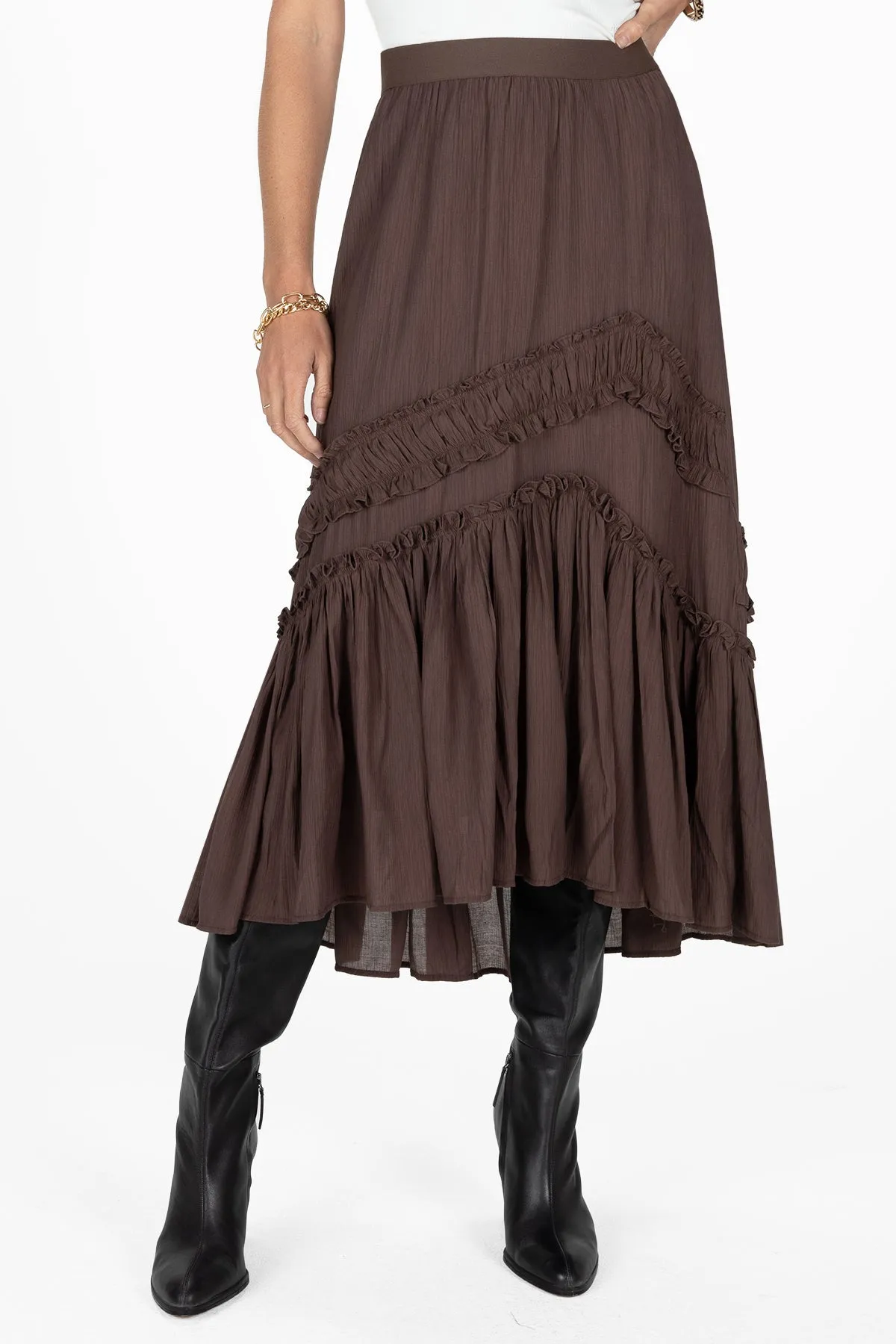 Asymmetical Ruffle Midi Skirt