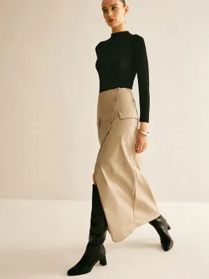 Asymmetrical Button Faux Leather Skirt