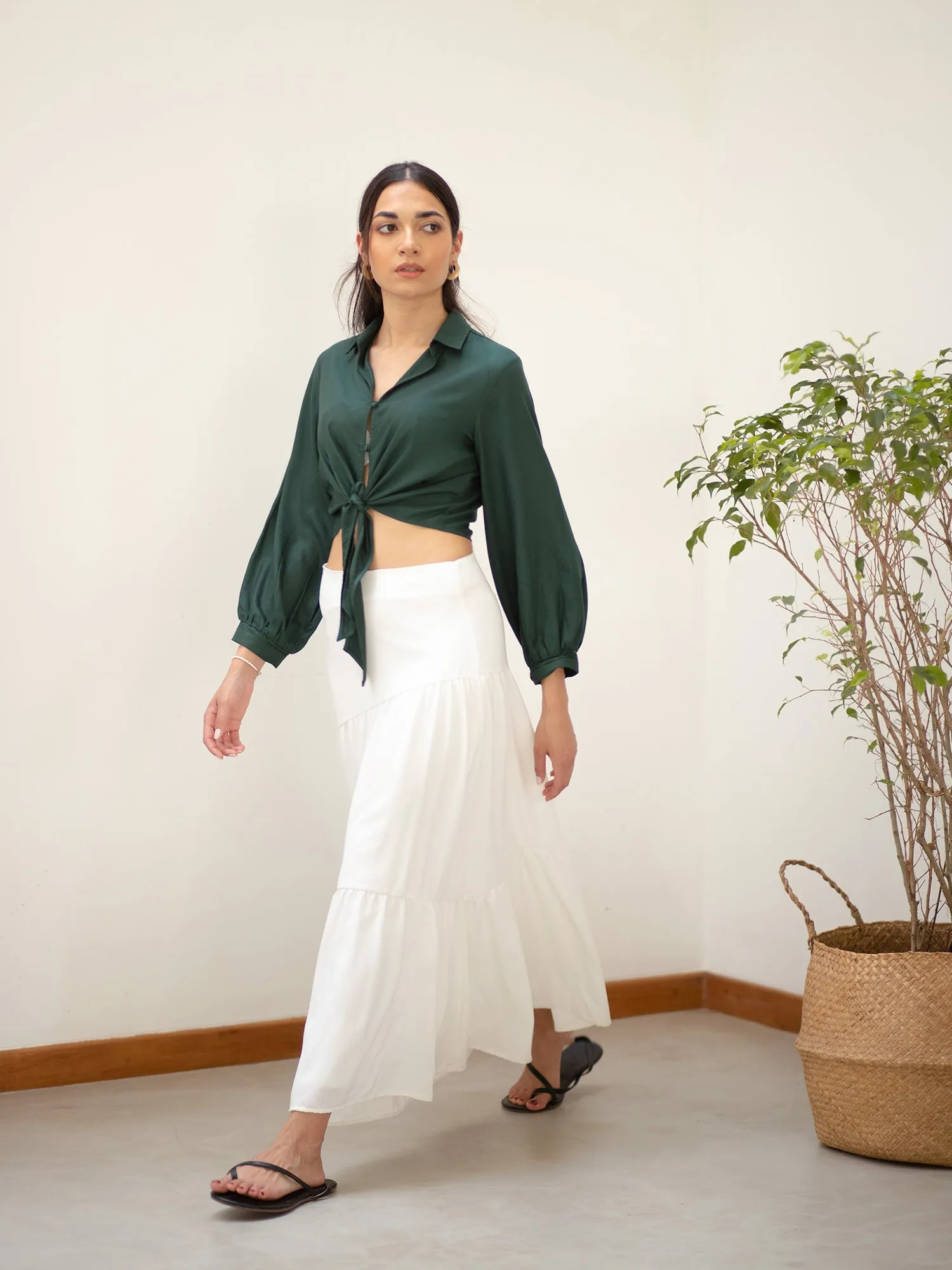 Asymmetrical Tiered Detail Midi Skirt