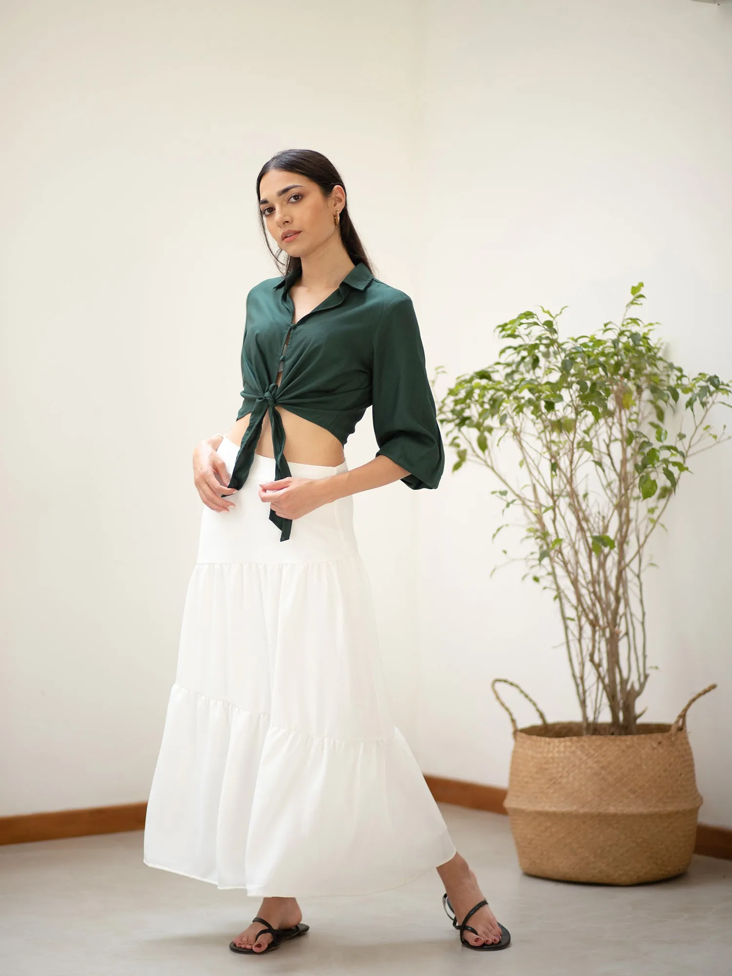 Asymmetrical Tiered Detail Midi Skirt