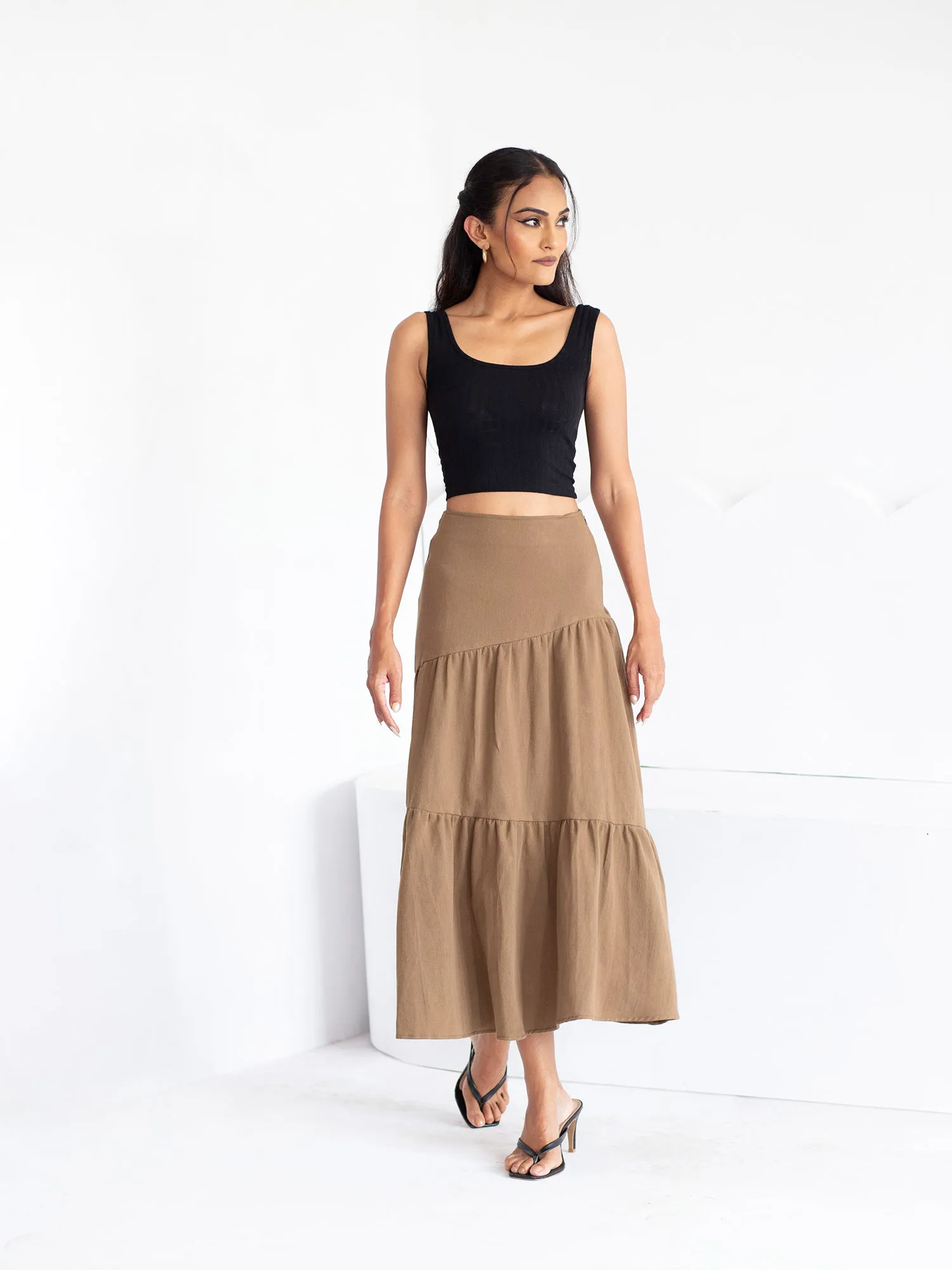 Asymmetrical tiered Midi Skirt
