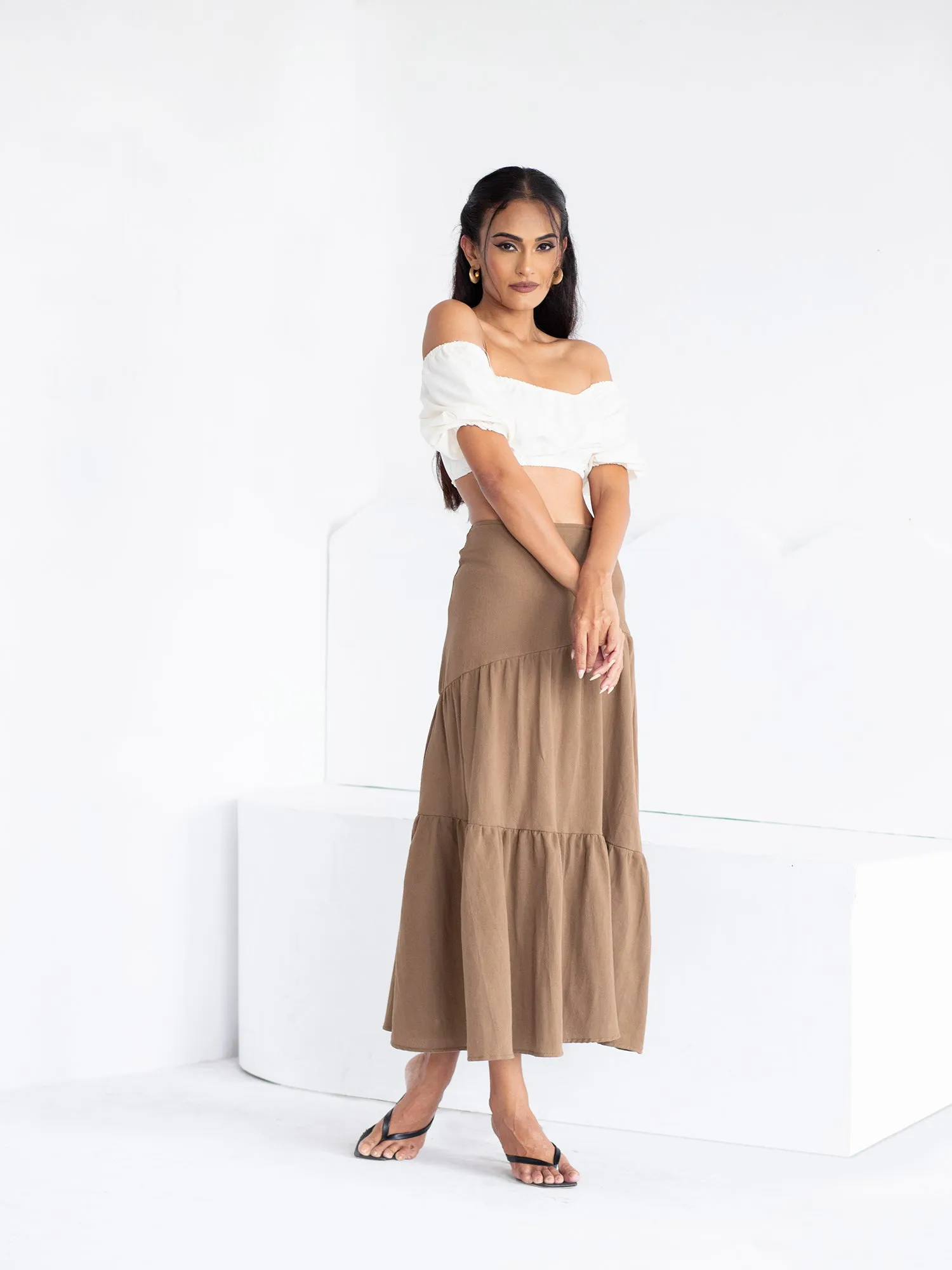Asymmetrical tiered Midi Skirt