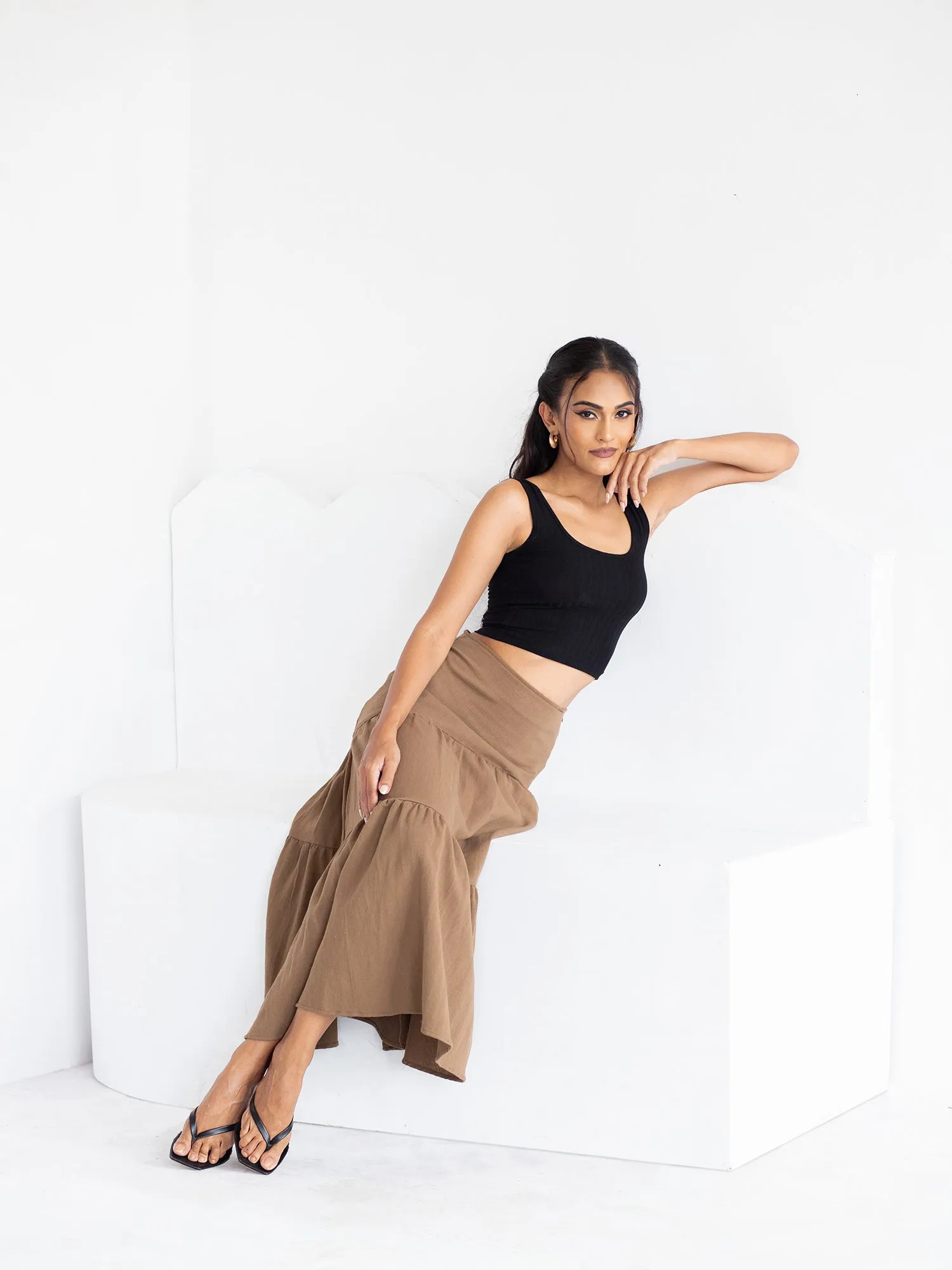Asymmetrical tiered Midi Skirt