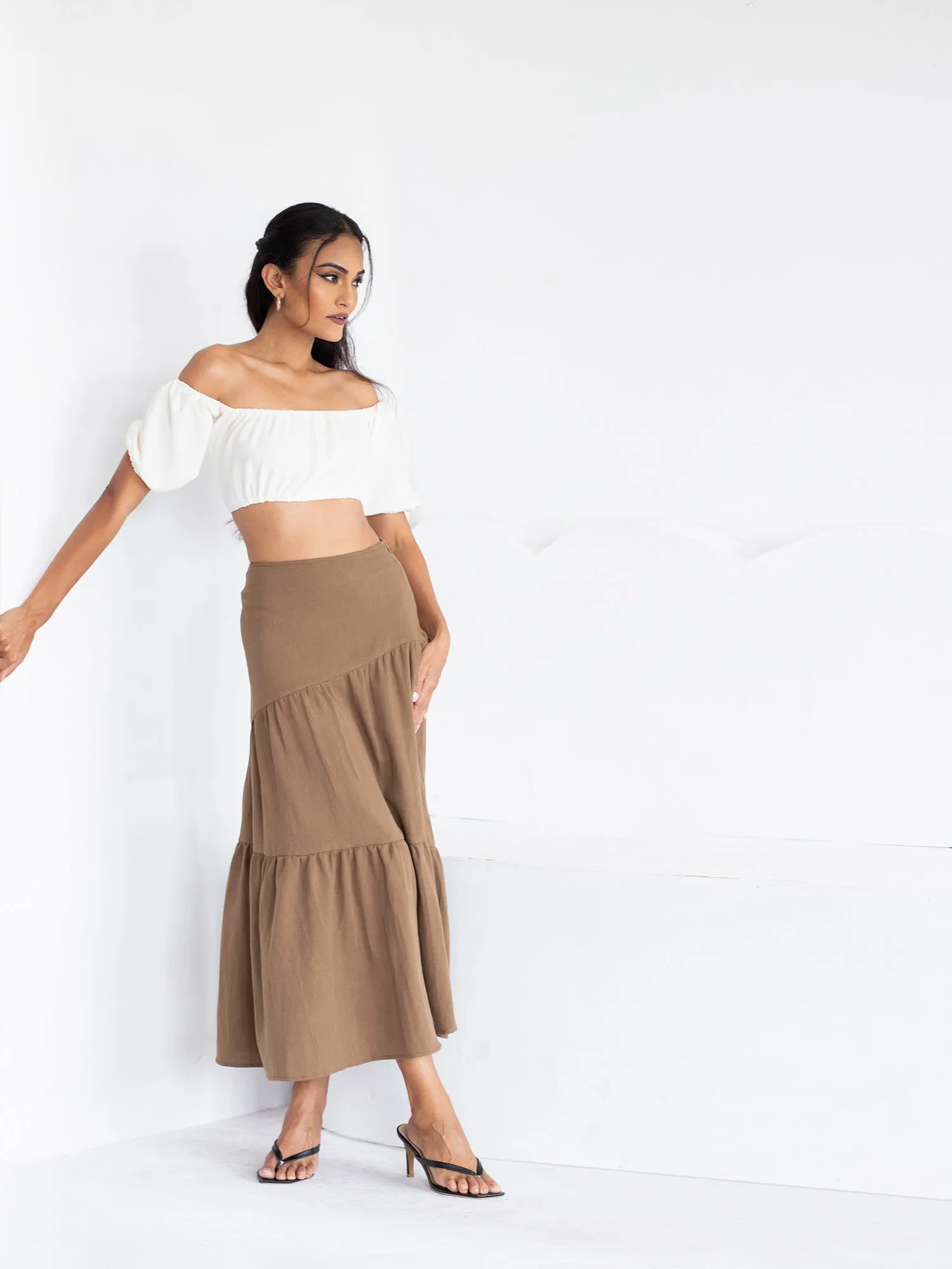Asymmetrical tiered Midi Skirt