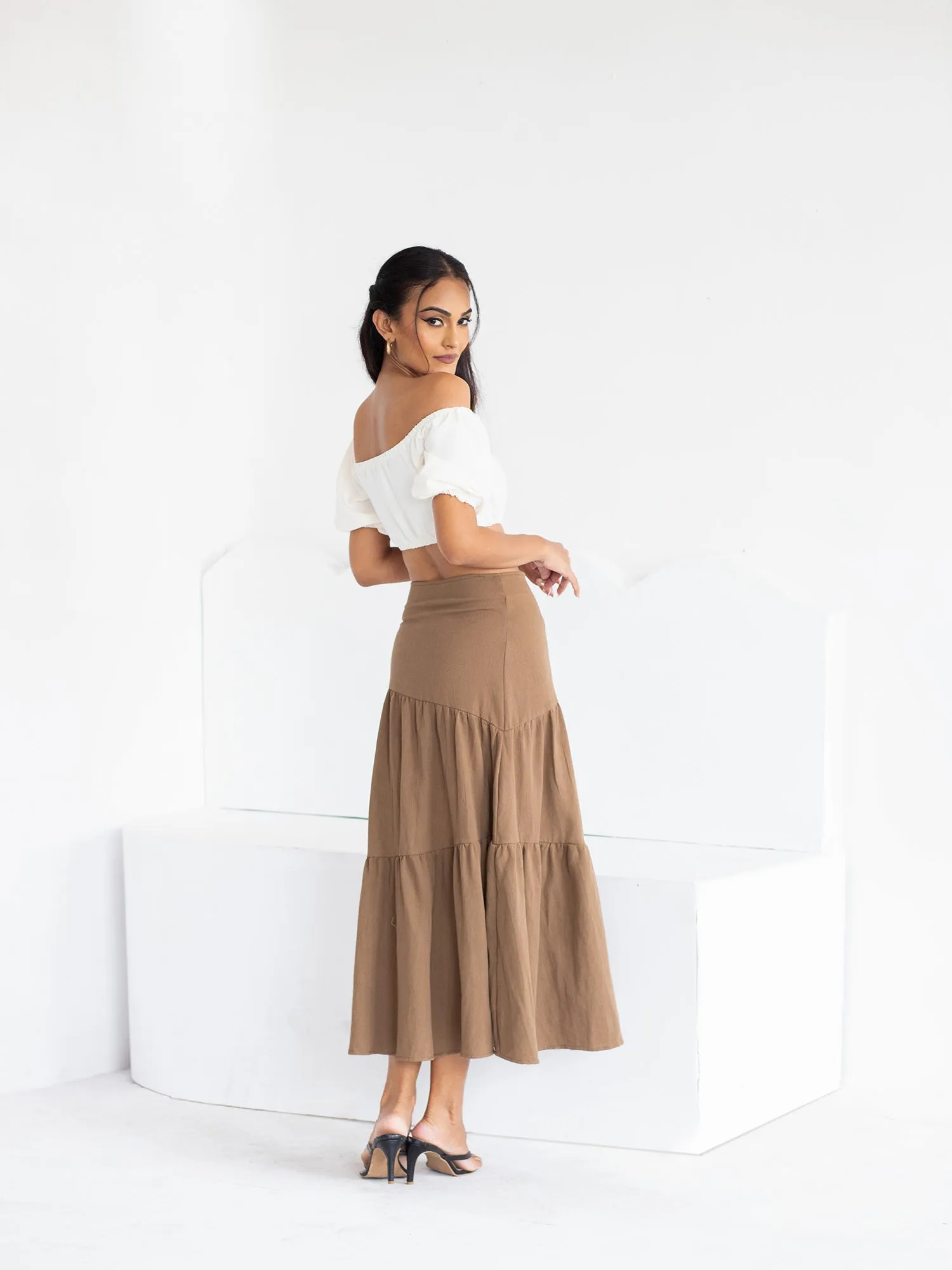 Asymmetrical tiered Midi Skirt