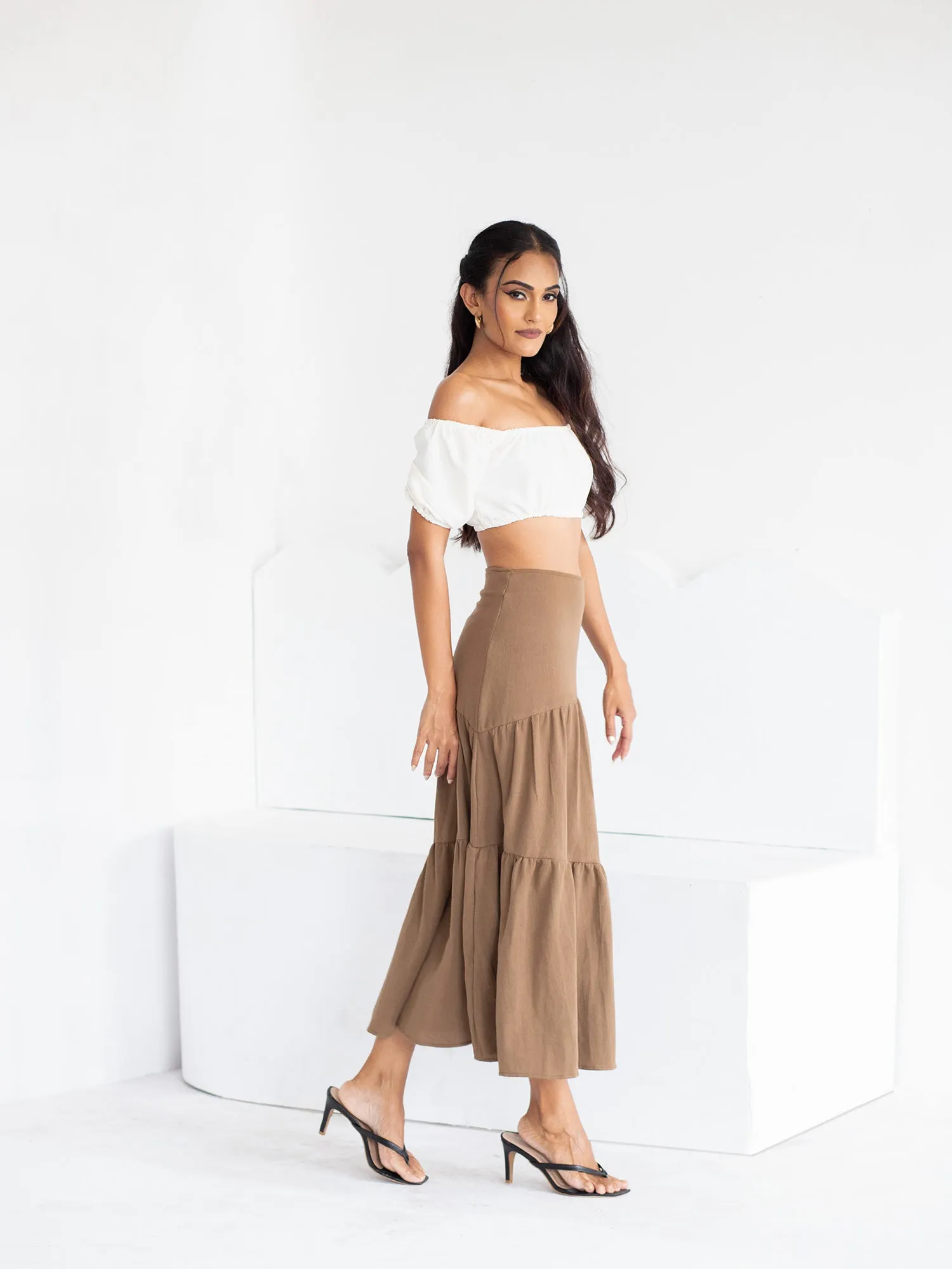 Asymmetrical tiered Midi Skirt