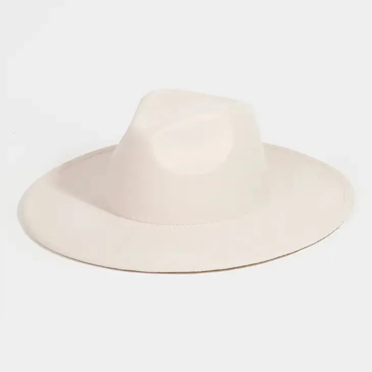 Beige Flat Brim Fedora Hat