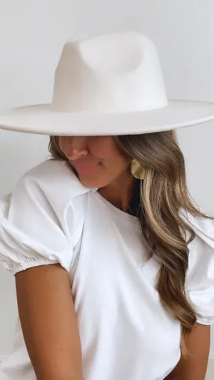 Beige Flat Brim Fedora Hat