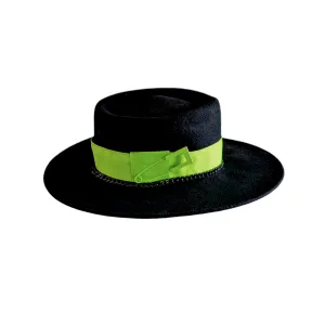 Black Fedora Wool Hat with a Neon Band