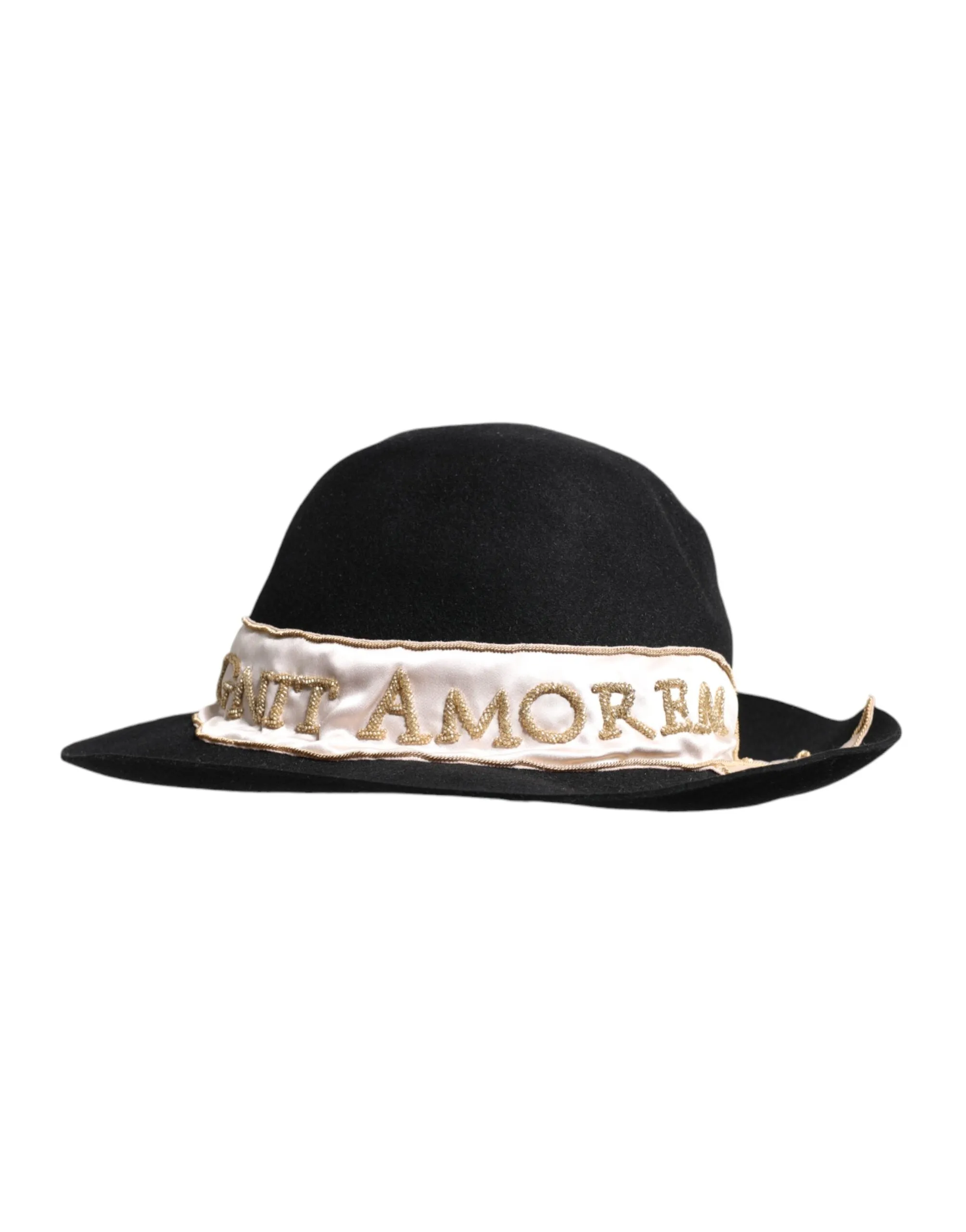 Black Logo Sequin Embroidery Wide Brim Hat