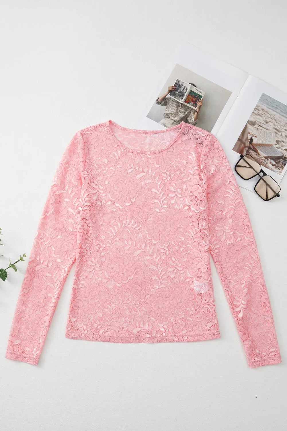Blossom Beauty Lace Sheer Long Sleeve Top