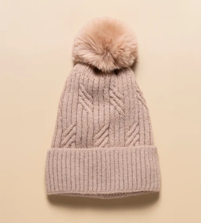 Braided Twist Pompom Beanie - 4 Colour Options