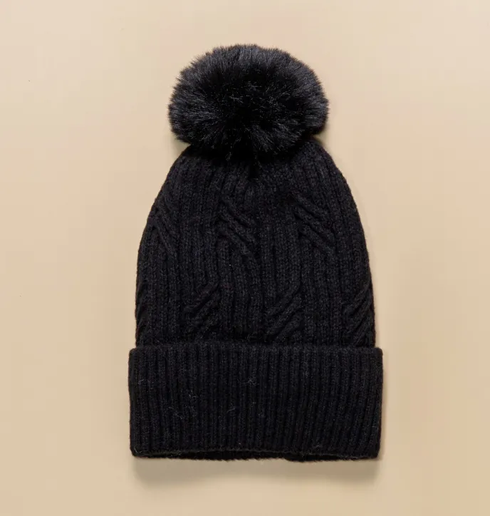 Braided Twist Pompom Beanie - 4 Colour Options