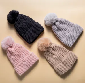 Braided Twist Pompom Beanie - 4 Colour Options