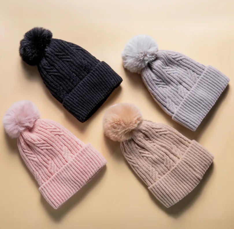Braided Twist Pompom Beanie - 4 Colour Options