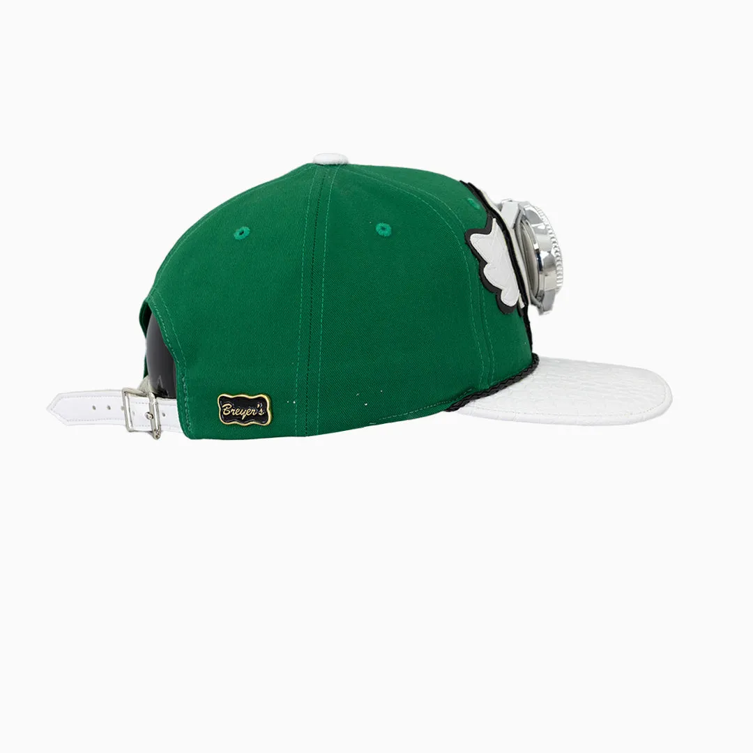 Breyer's Buck 50 Woolmark Edition Green White Combo Watch Hat with Leather Visor