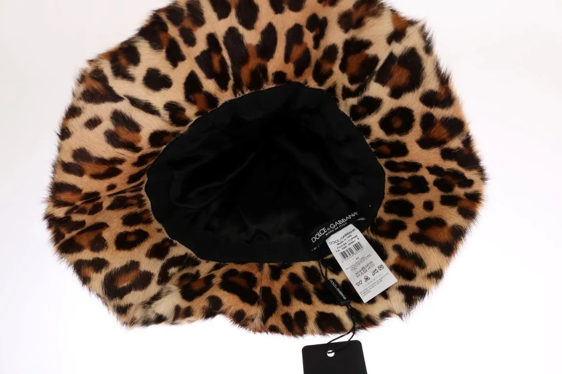 Brown Leopard Goatskin Fur Hat