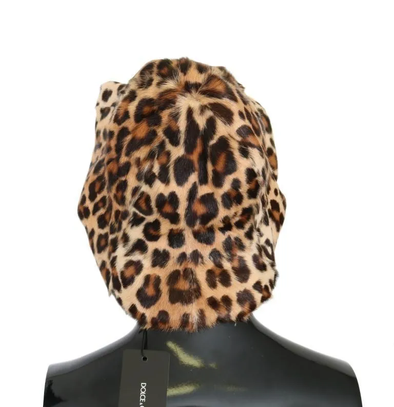Brown Leopard Goatskin Fur Hat