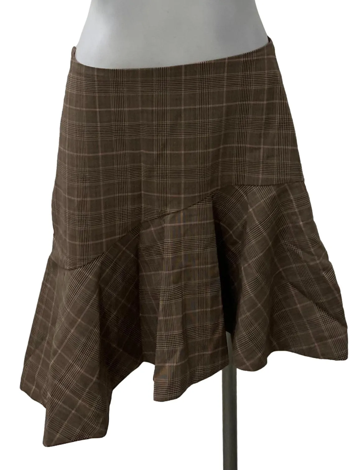 Brown Plaid Asymmetrical Skirt