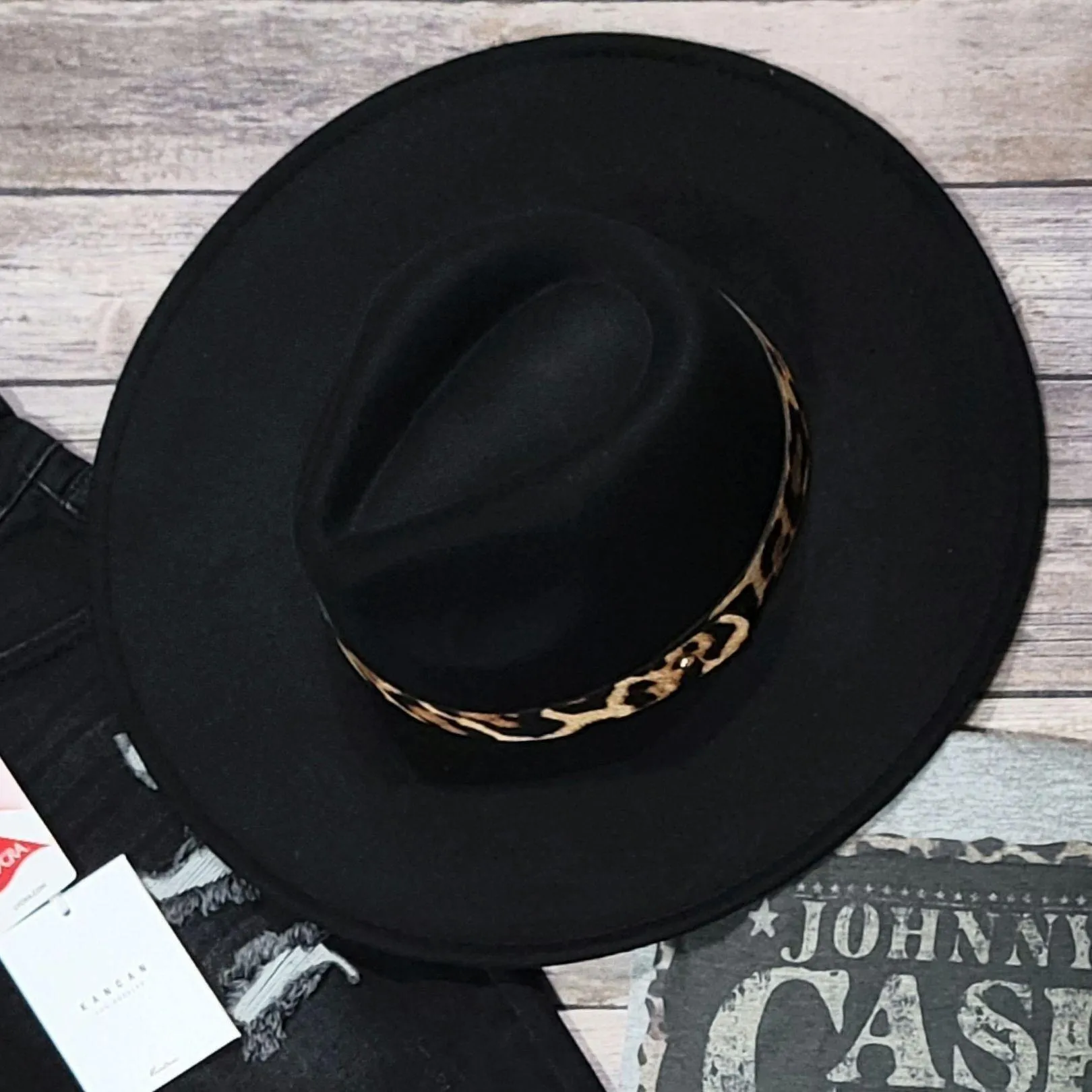 Brown Wide Stiff Brim Fedora Paloma Felt Hat with Leopard Strap Detail