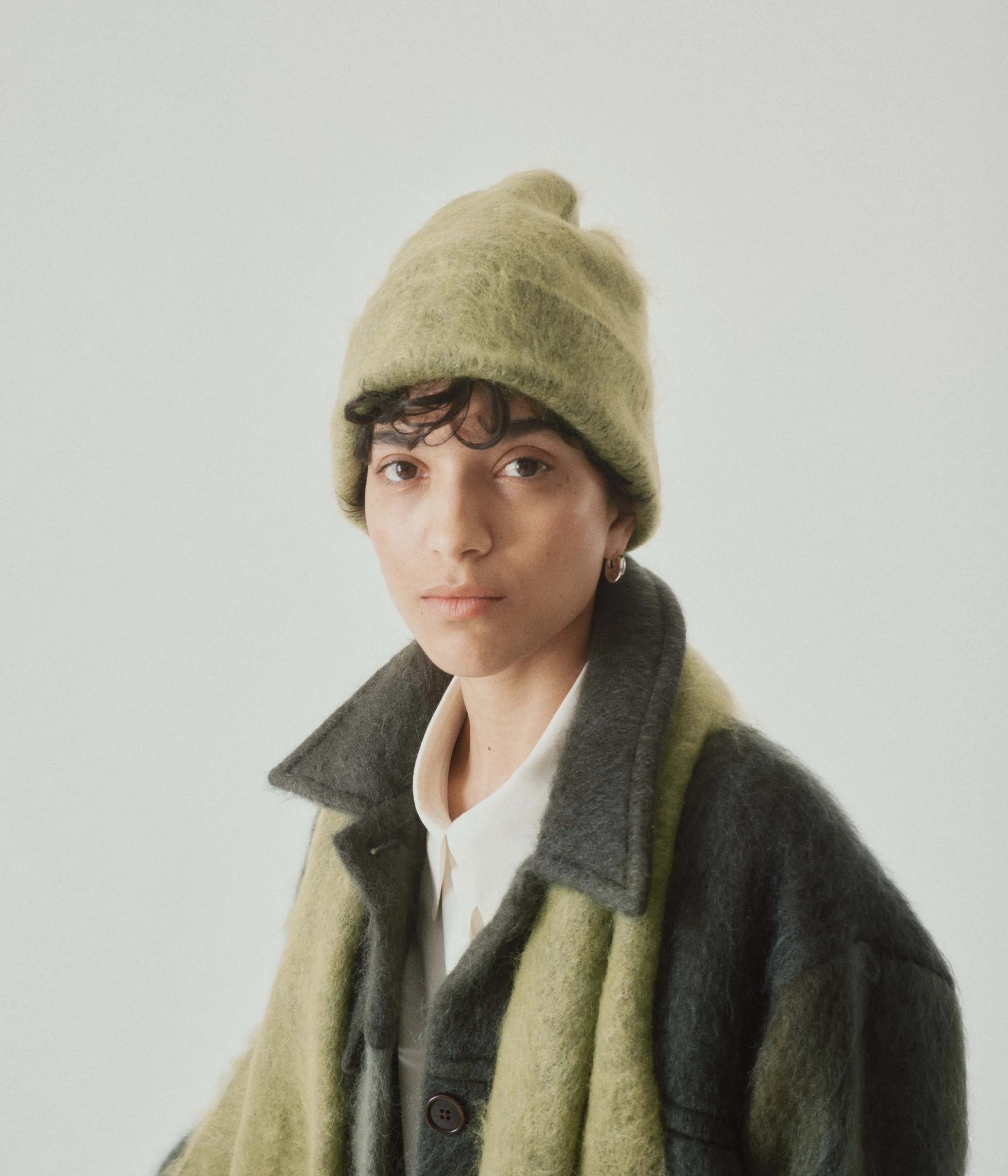 Brushed Mohair Beanie in Matcha