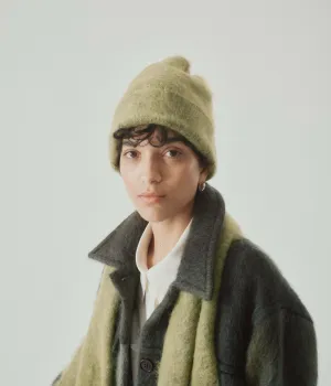 Brushed Mohair Beanie in Matcha