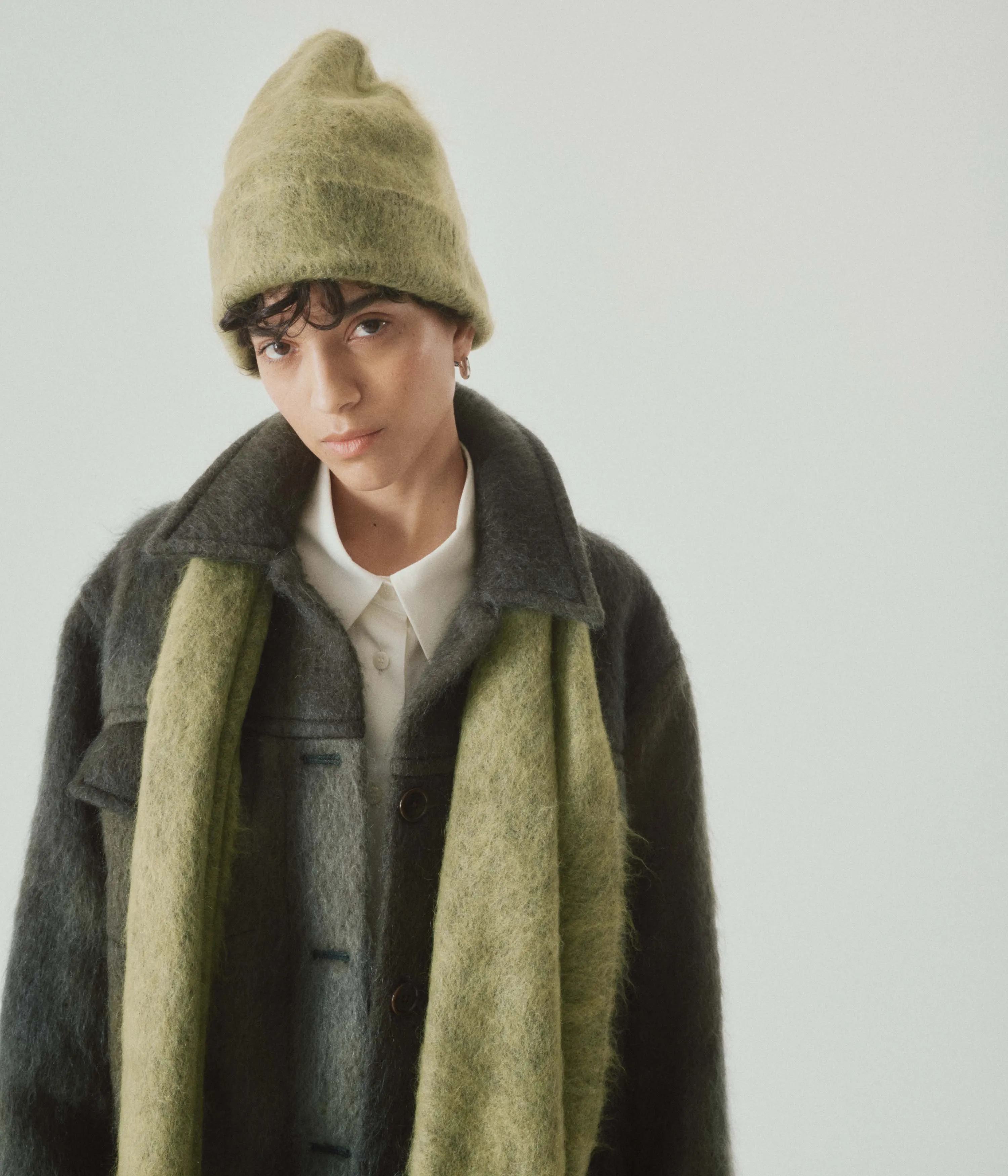 Brushed Mohair Beanie in Matcha