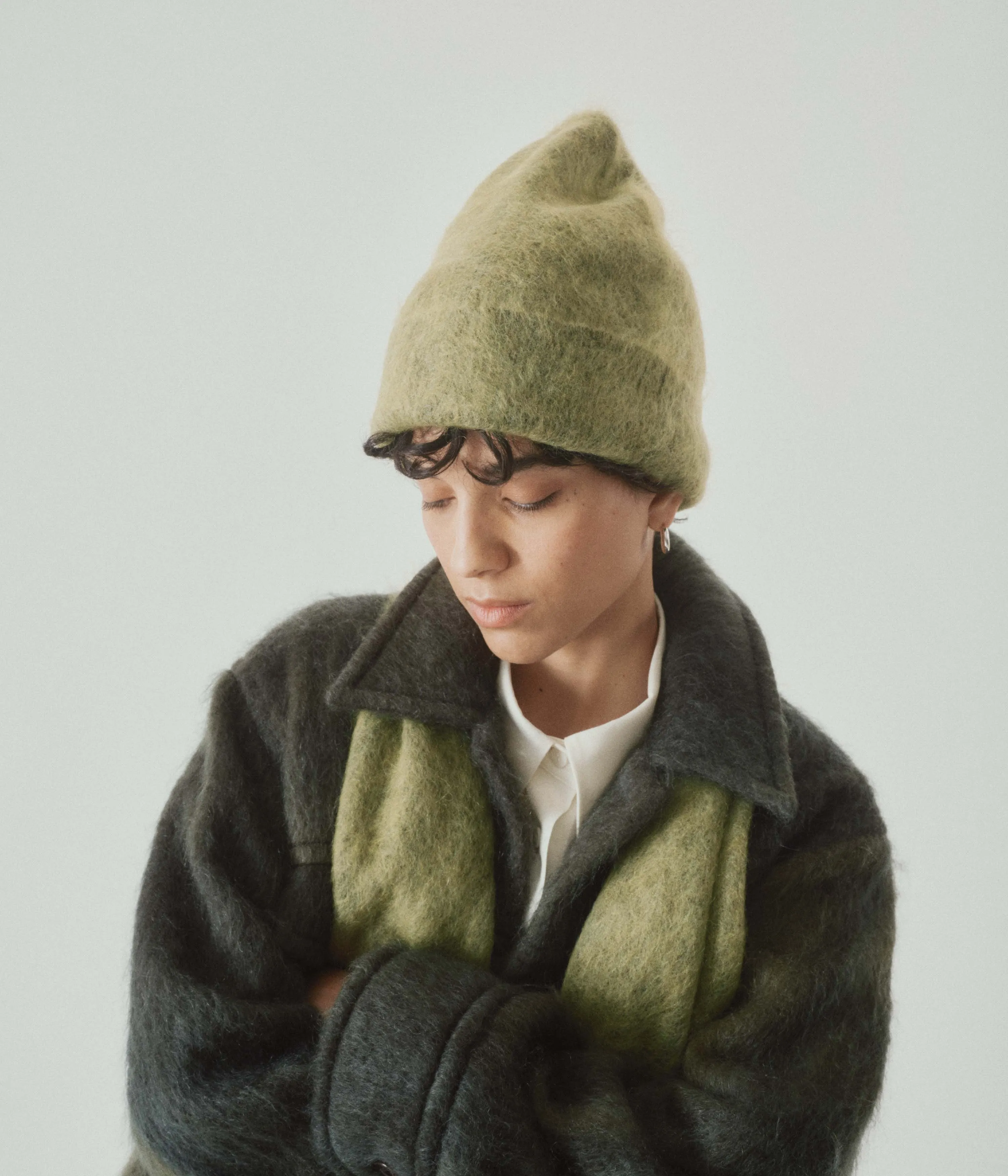 Brushed Mohair Beanie in Matcha