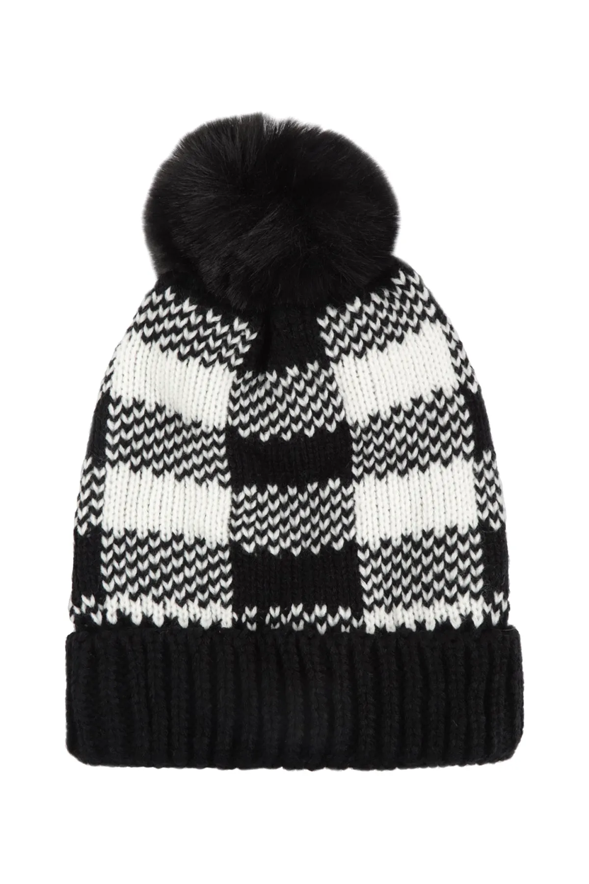 BUFFALO PLAID POMPOM KNIT BEANIE