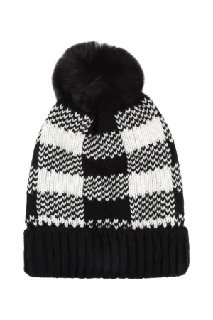 BUFFALO PLAID POMPOM KNIT BEANIE