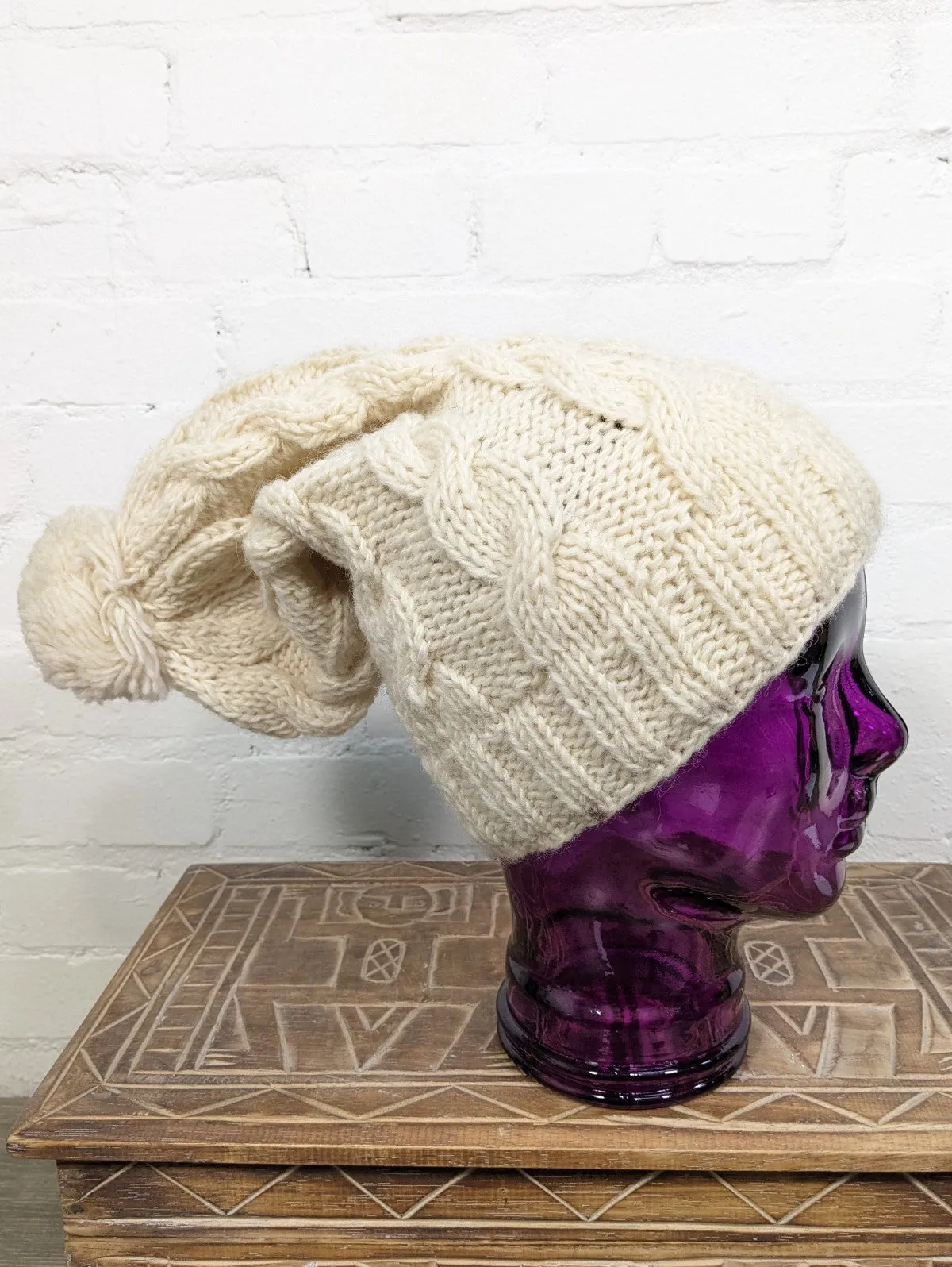 Cable Knit Long Wool Hat