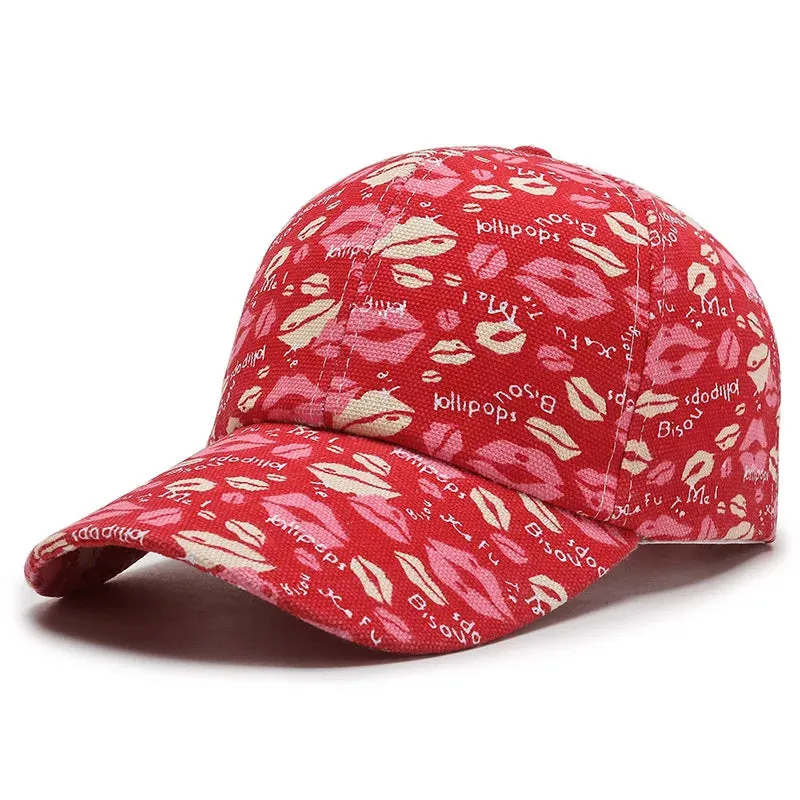 Cartoon Print Baseball Cap - Unisex Lip Floral Visors Snapback Hat for Women and Men, Four Seasons Wear