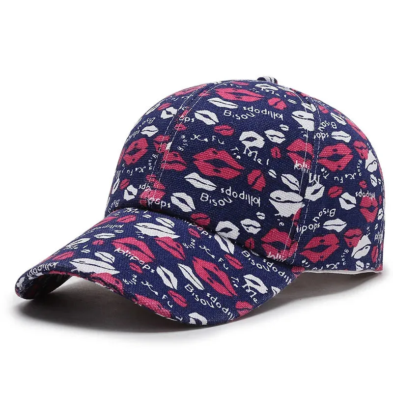 Cartoon Print Baseball Cap - Unisex Lip Floral Visors Snapback Hat for Women and Men, Four Seasons Wear