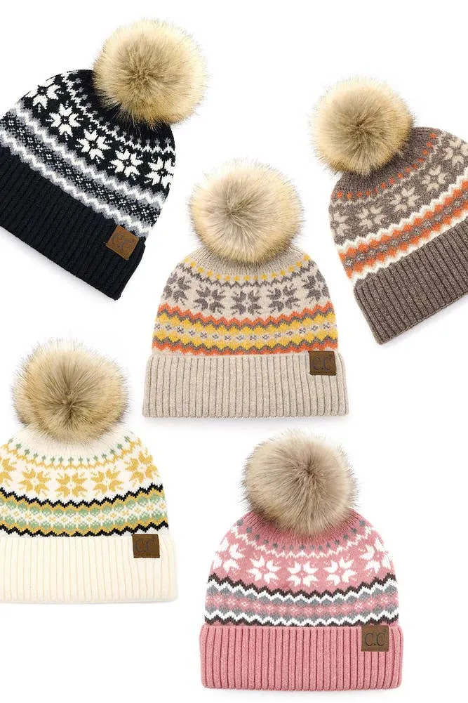 C.C Nordic Fair Isle Pom Beanie Hat