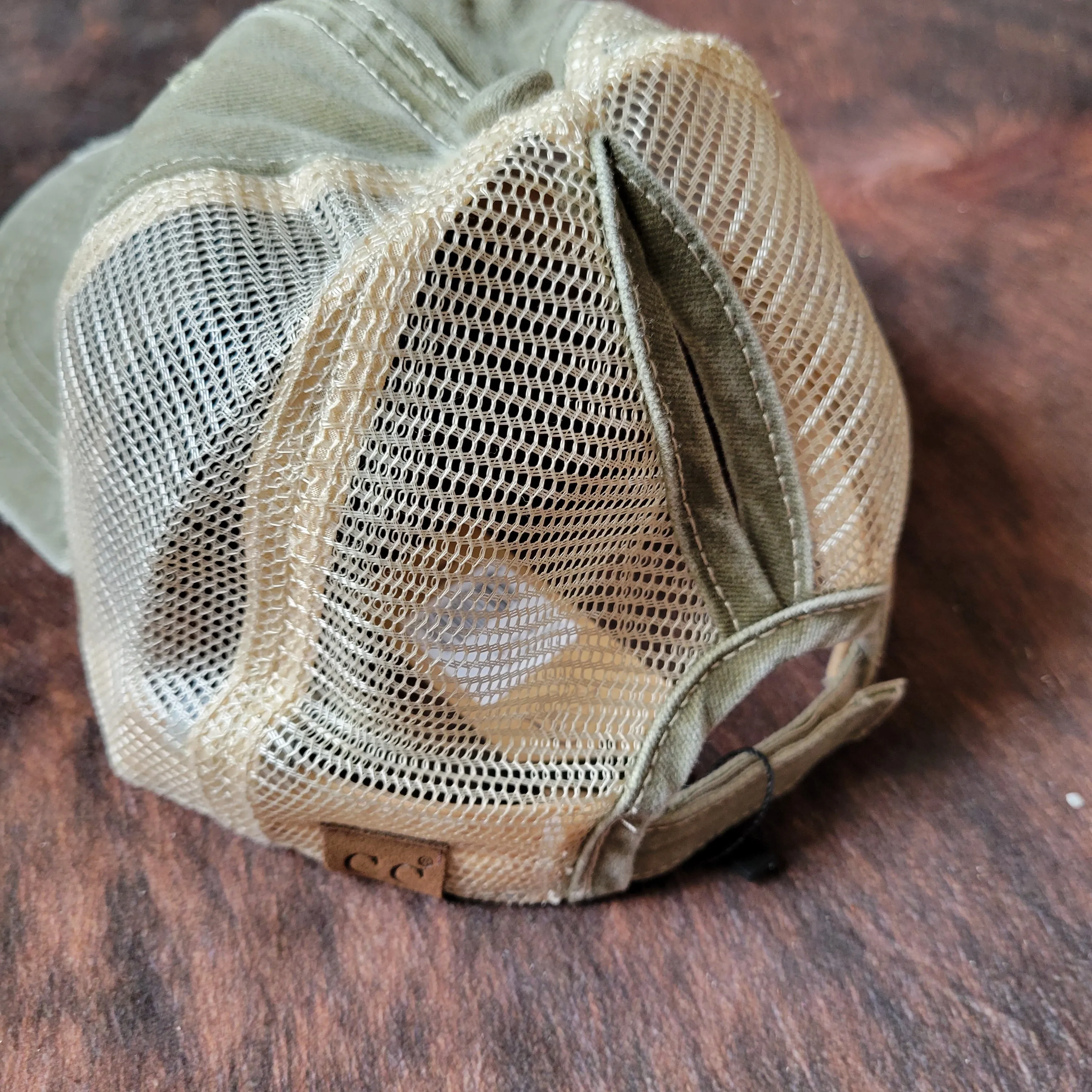 C.C. Washed Mesh Back High Pony Hat - Olive