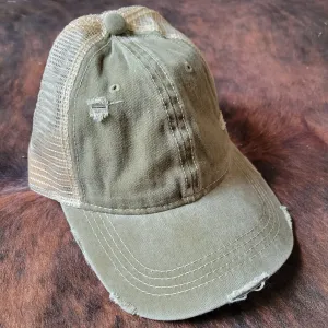 C.C. Washed Mesh Back High Pony Hat - Olive