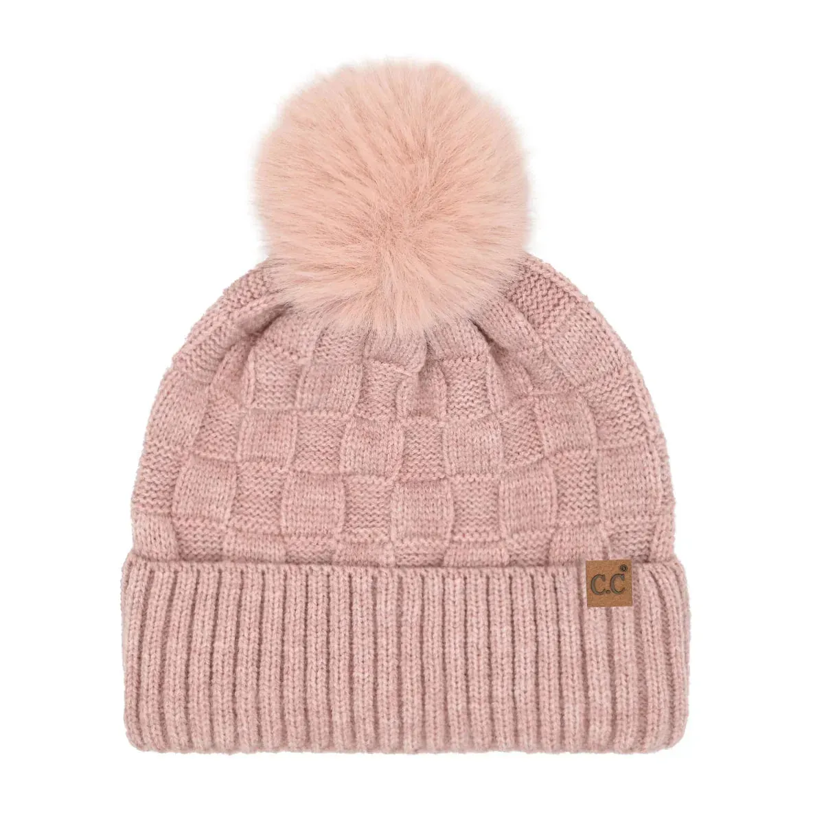 C.C Woven Checkered Texture Pom Beanie