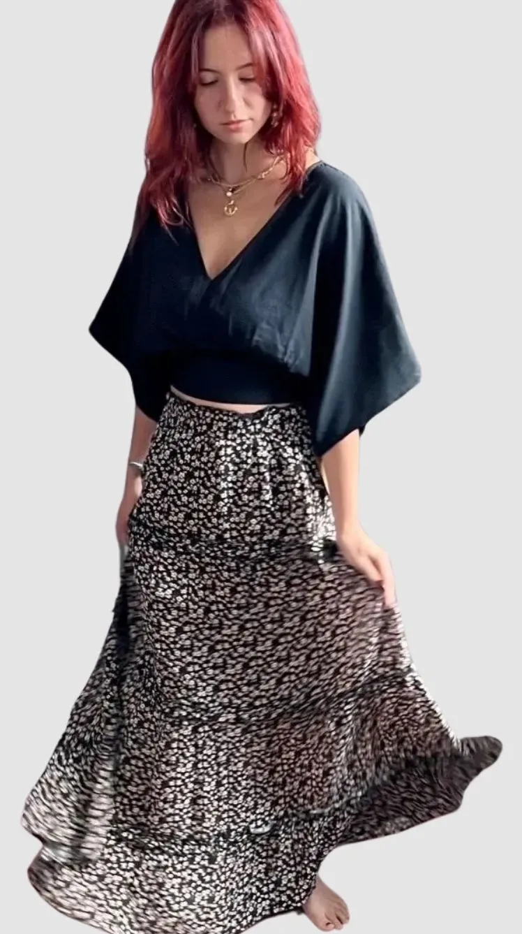 Cherry Blossom Gauze Maxi Floral Tier Skirt
