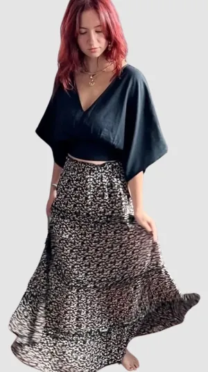 Cherry Blossom Gauze Maxi Floral Tier Skirt