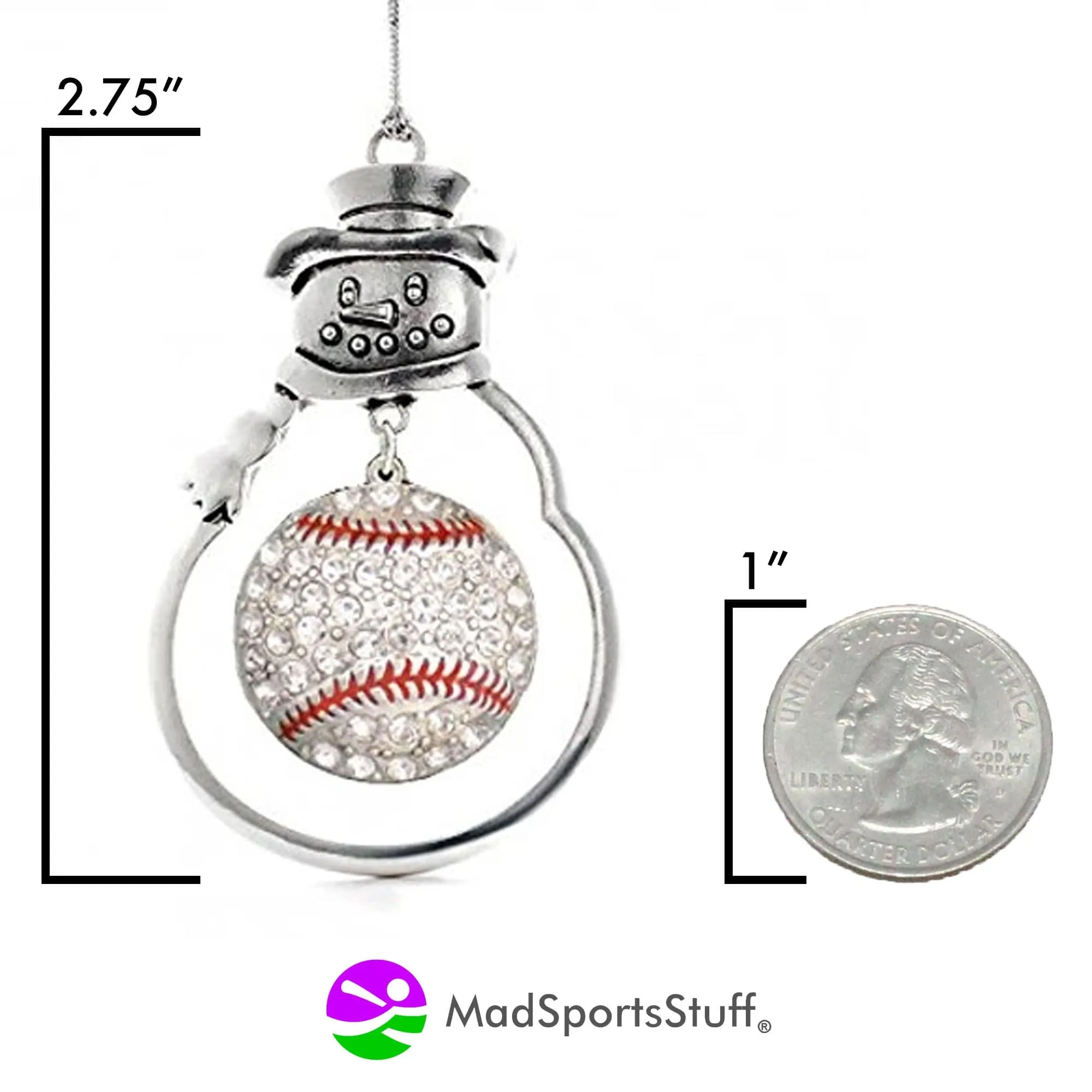 Christmas Baseball Ornament with Crystal Baseball Charm