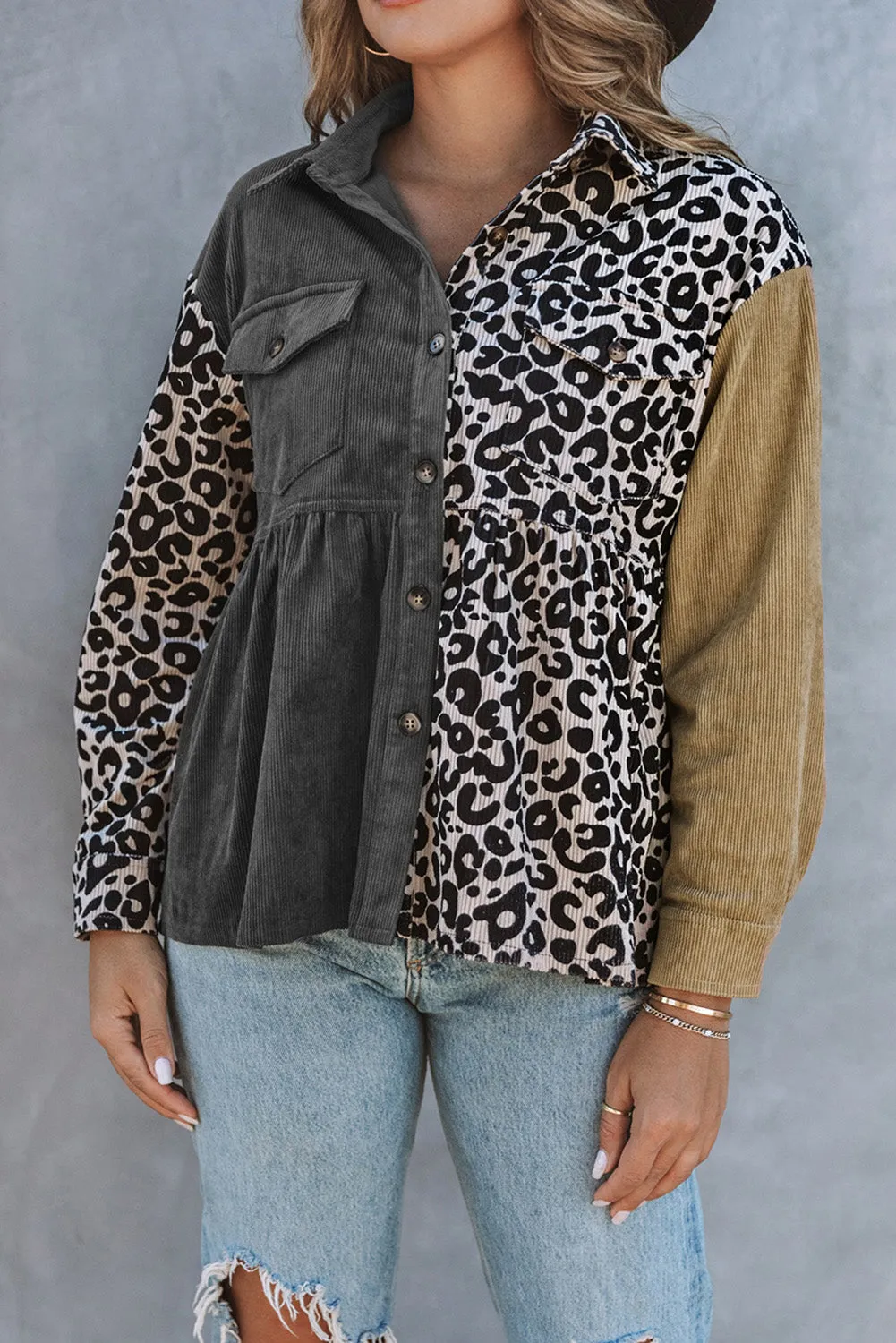 Colorblock Corduroy Shirt Jacket