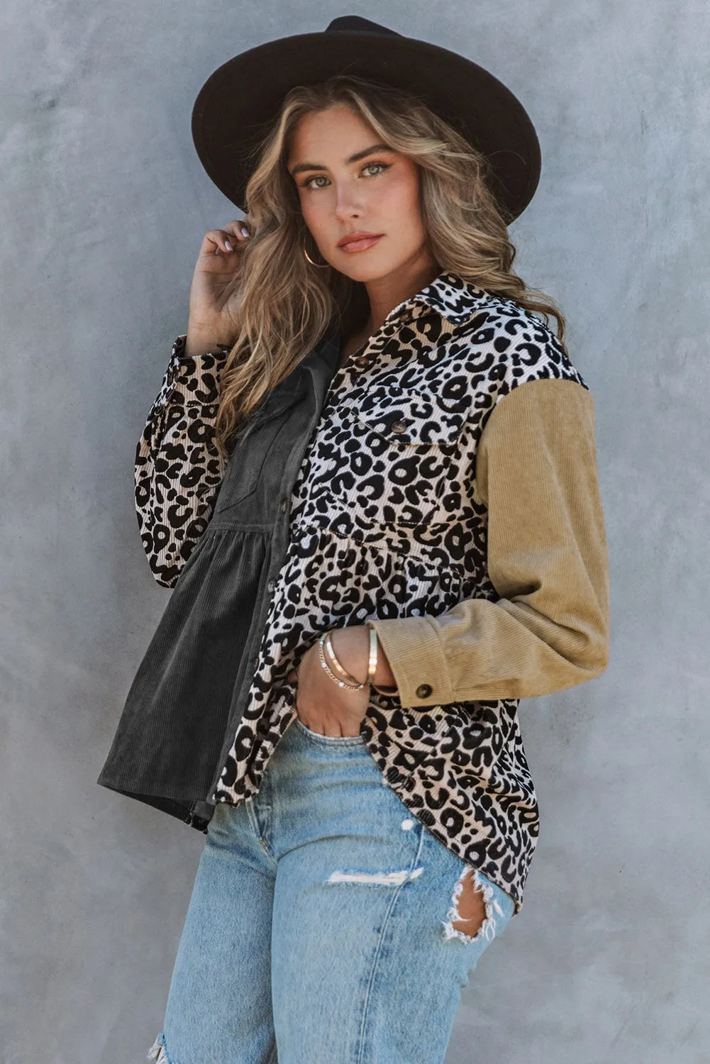 Colorblock Corduroy Shirt Jacket