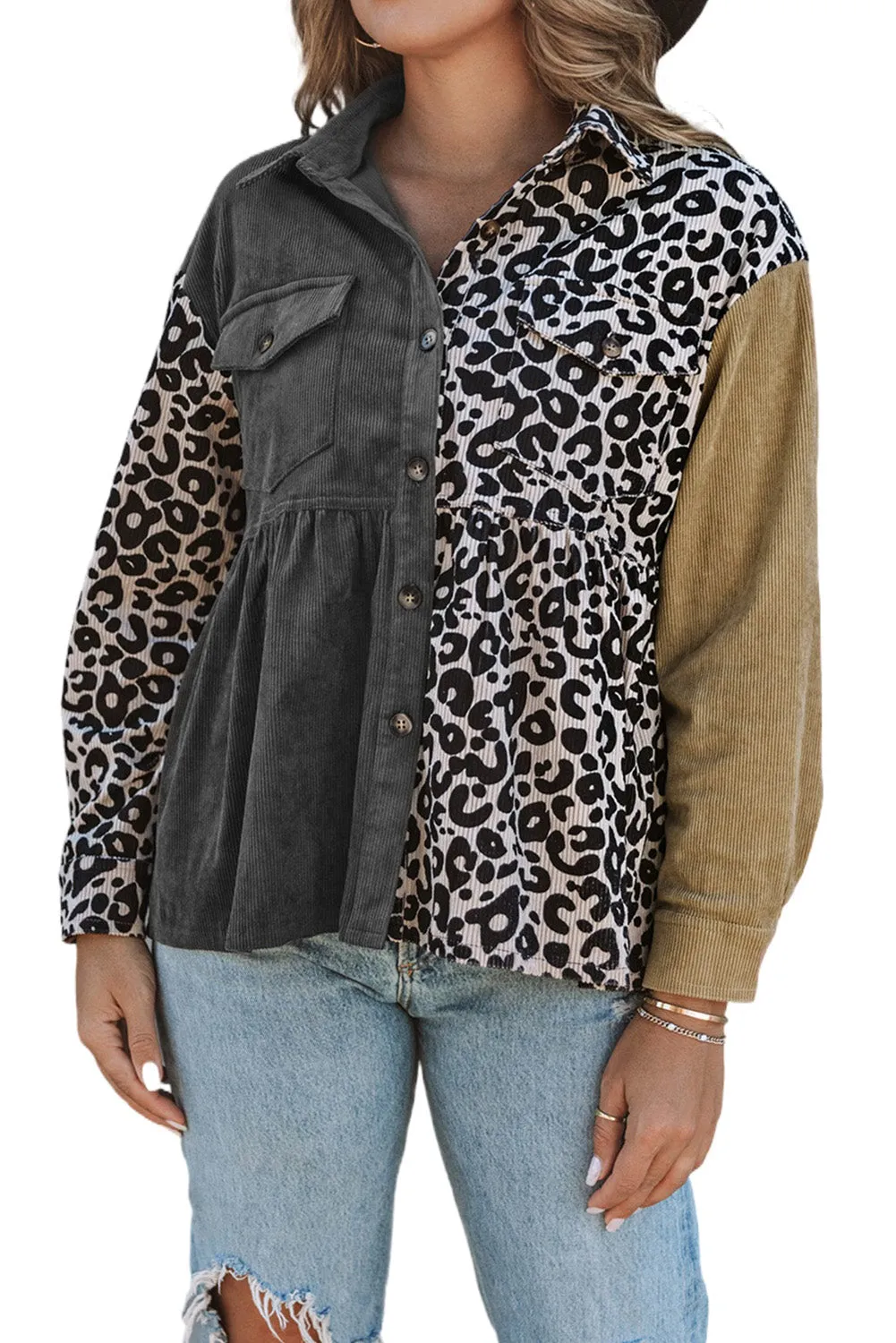 Colorblock Corduroy Shirt Jacket