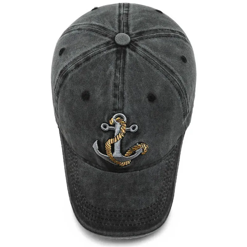 Cool Cotton Washed Baseball Cap - Anchor Embroidery, Four Season Outdoor Casual Hat